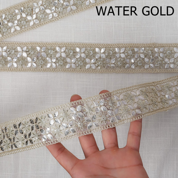 Tissue Gota Embroidery Lace Trim | Metallic Ribbon for Saree, Dupatta, and DIY Crafts