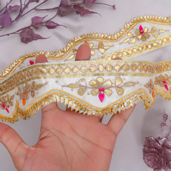 Premium Gota Patti Cut-Work Embroidered Lace Border for Sarees, Dupattas, and DIY Crafts