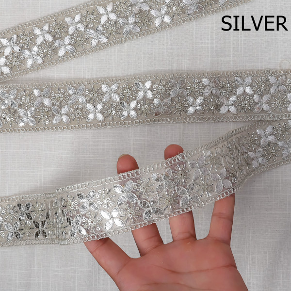 Tissue Gota Embroidery Lace Trim | Metallic Ribbon for Saree, Dupatta, and DIY Crafts
