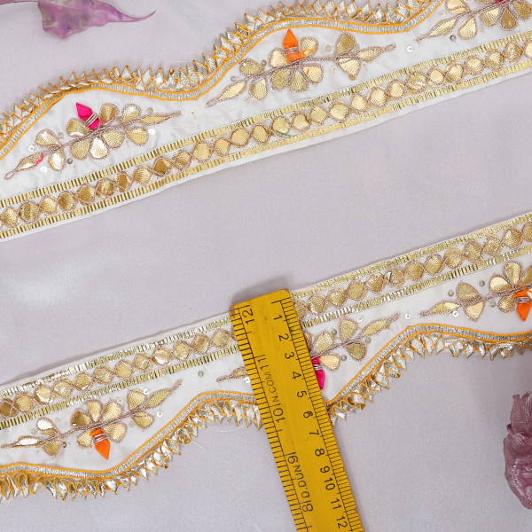 Premium Gota Patti Cut-Work Embroidered Lace Border for Sarees, Dupattas, and DIY Crafts
