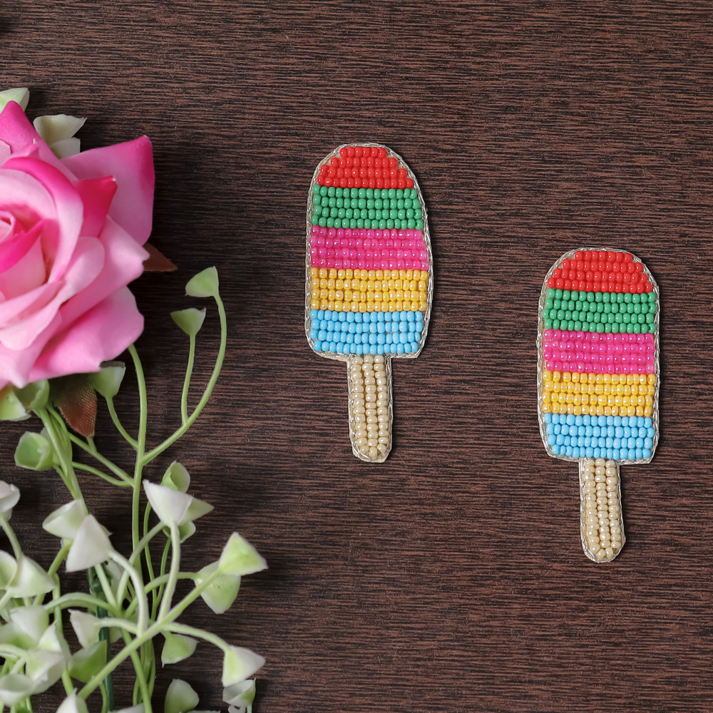 Image of Beaded Ice Cream Patch Applique – Handmade DIY Craft Motif