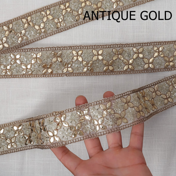 Tissue Gota Embroidery Lace Trim | Metallic Ribbon for Saree, Dupatta, and DIY Crafts
