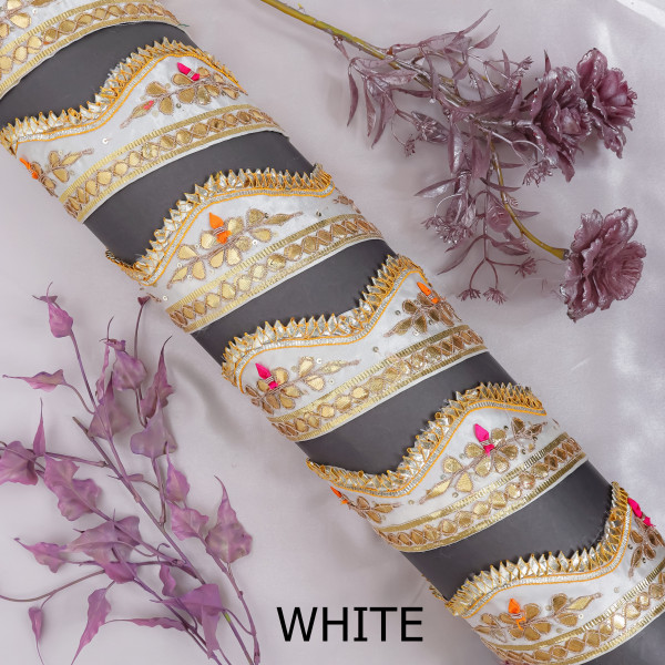Premium Gota Patti Cut-Work Embroidered Lace Border for Sarees, Dupattas, and DIY Crafts