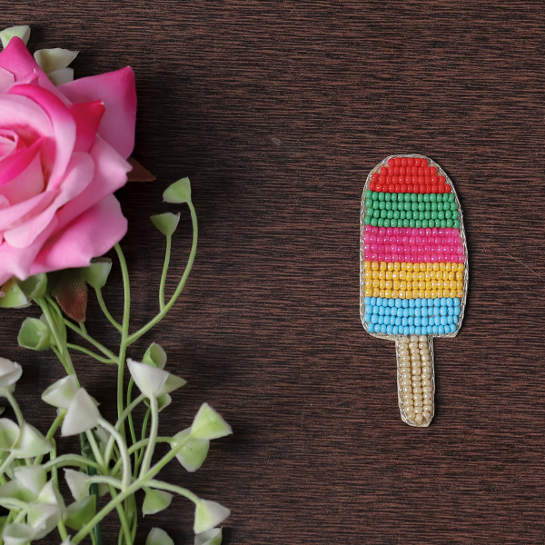 Beaded Ice Cream Patch Applique – Handmade DIY Craft Motif