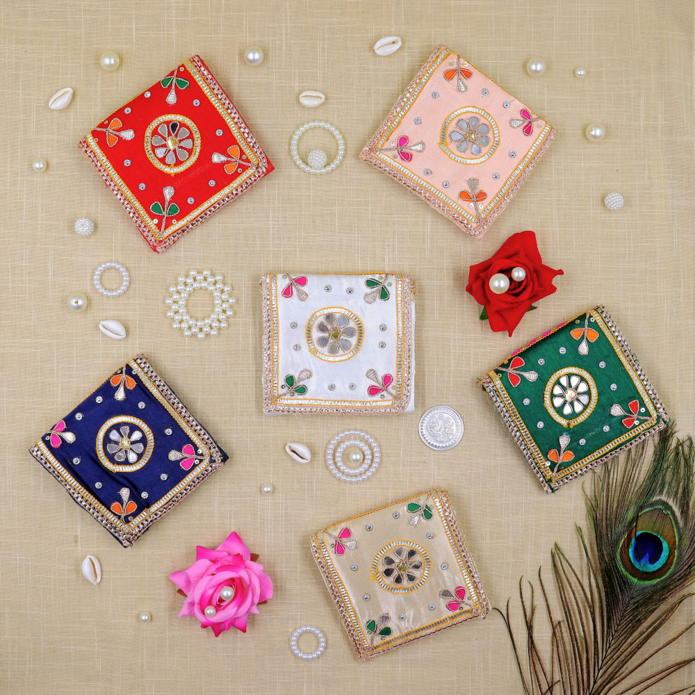 Image of Pack of 5pc Handcrafted Gota Patti &amp; Mirror Work Coin Pouch | Ethnic Indian Coin Purse