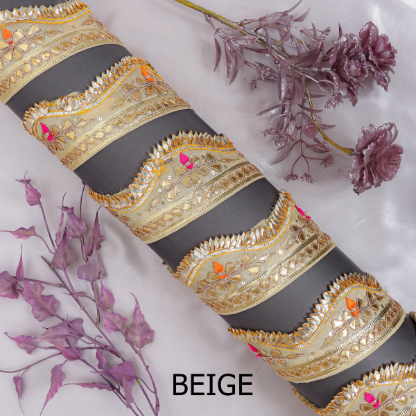 Premium Gota Patti Cut-Work Embroidered Lace Border for Sarees, Dupattas, and DIY Crafts