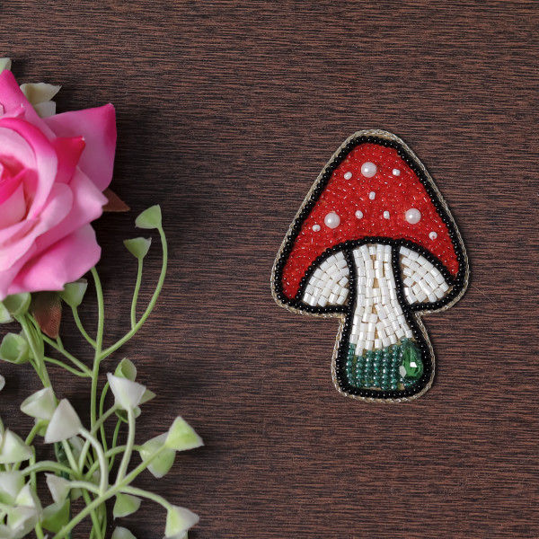 Pair Of Handcrafted Mushroom Beaded Applique
