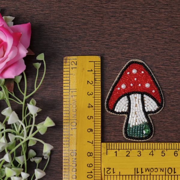 Pair Of Handcrafted Mushroom Beaded Applique