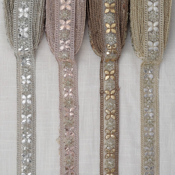 Tissue Gota Embroidered Saree Border | Metallic Craft Lace Trim for DIY Dupatta & Sewing
