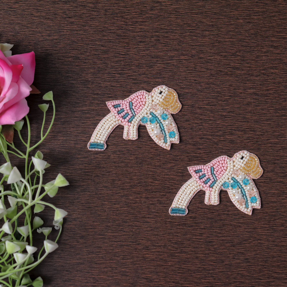 Image of Pair of Handcrafted Pastel Beaded Fairy Bird Applique
