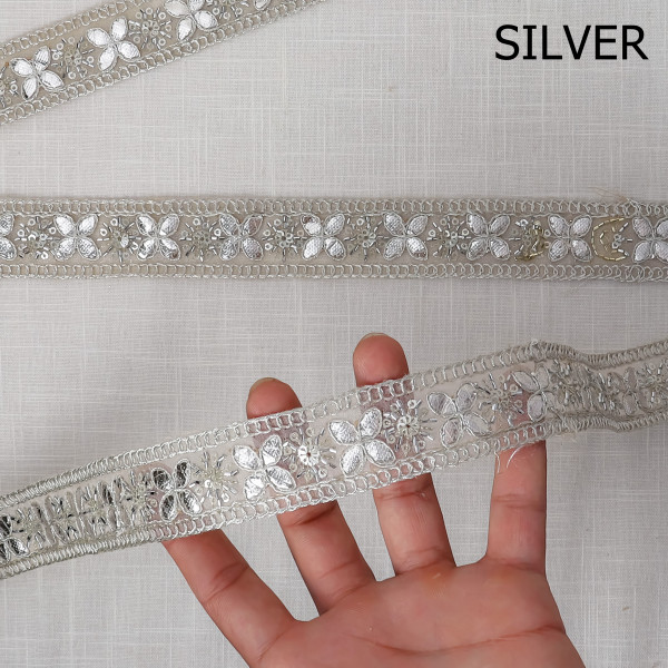 Tissue Gota Embroidered Saree Border | Metallic Craft Lace Trim for DIY Dupatta & Sewing