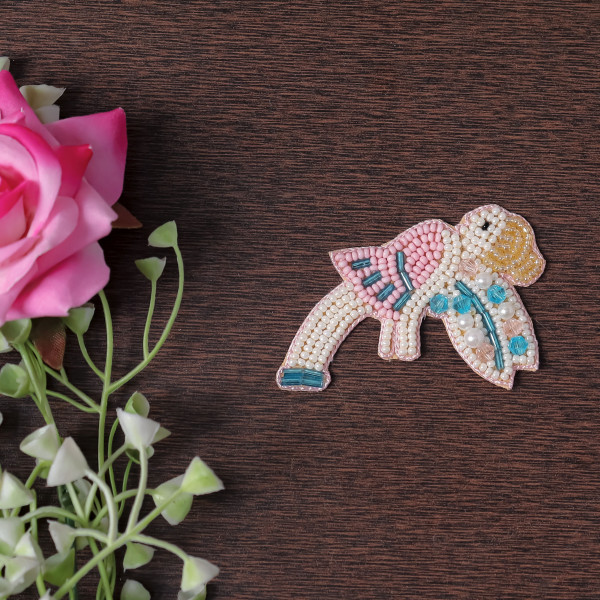 Pair of Handcrafted Pastel Beaded Fairy Bird Applique