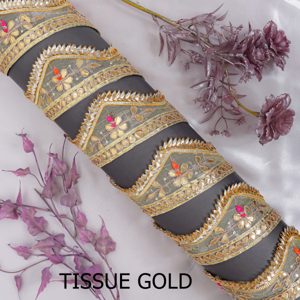 Premium Gota Patti Cut-Work Embroidered Lace Border for Sarees, Dupattas, and DIY Crafts