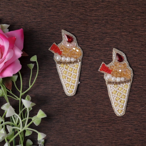 Pair Of Cute Beaded Ice Cream Cone Patch | DIY Embroidered Applique