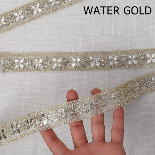 Tissue Gota Embroidered Saree Border | Metallic Craft Lace Trim for DIY Dupatta & Sewing