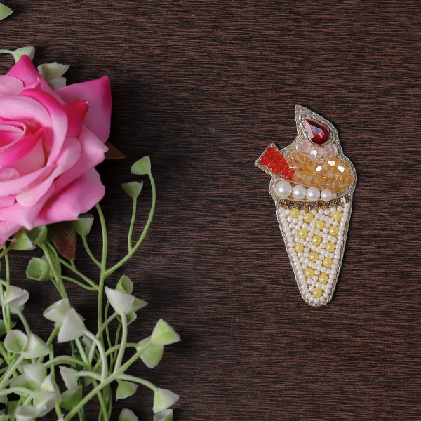 Pair Of Cute Beaded Ice Cream Cone Patch | DIY Embroidered Applique