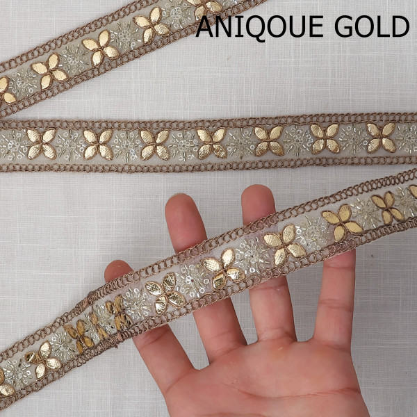 Tissue Gota Embroidered Saree Border | Metallic Craft Lace Trim for DIY Dupatta & Sewing