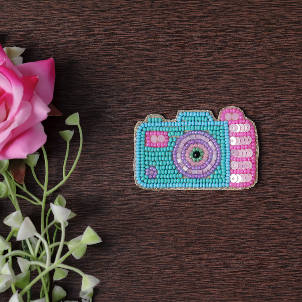 Pair OF Handcrafted Beaded Camera Applique Patch
