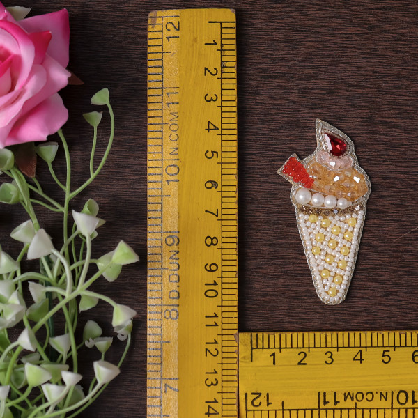 Pair Of Cute Beaded Ice Cream Cone Patch | DIY Embroidered Applique