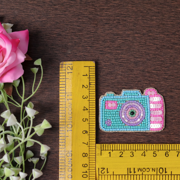 Pair OF Handcrafted Beaded Camera Applique Patch