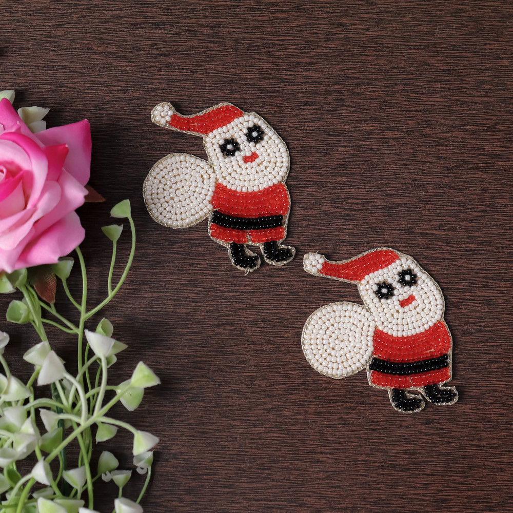 Image of Pair Of Cute Beaded Mini Santa Claus Applique – DIY Christmas Patch