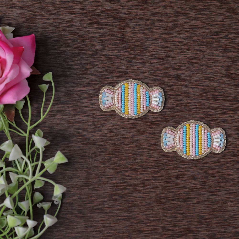 Image of Pair OF Beaded Candy Toffee Applique Patch