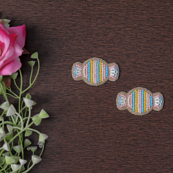 Pair OF Beaded Candy Toffee Applique Patch