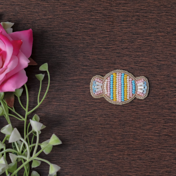 Pair OF Beaded Candy Toffee Applique Patch