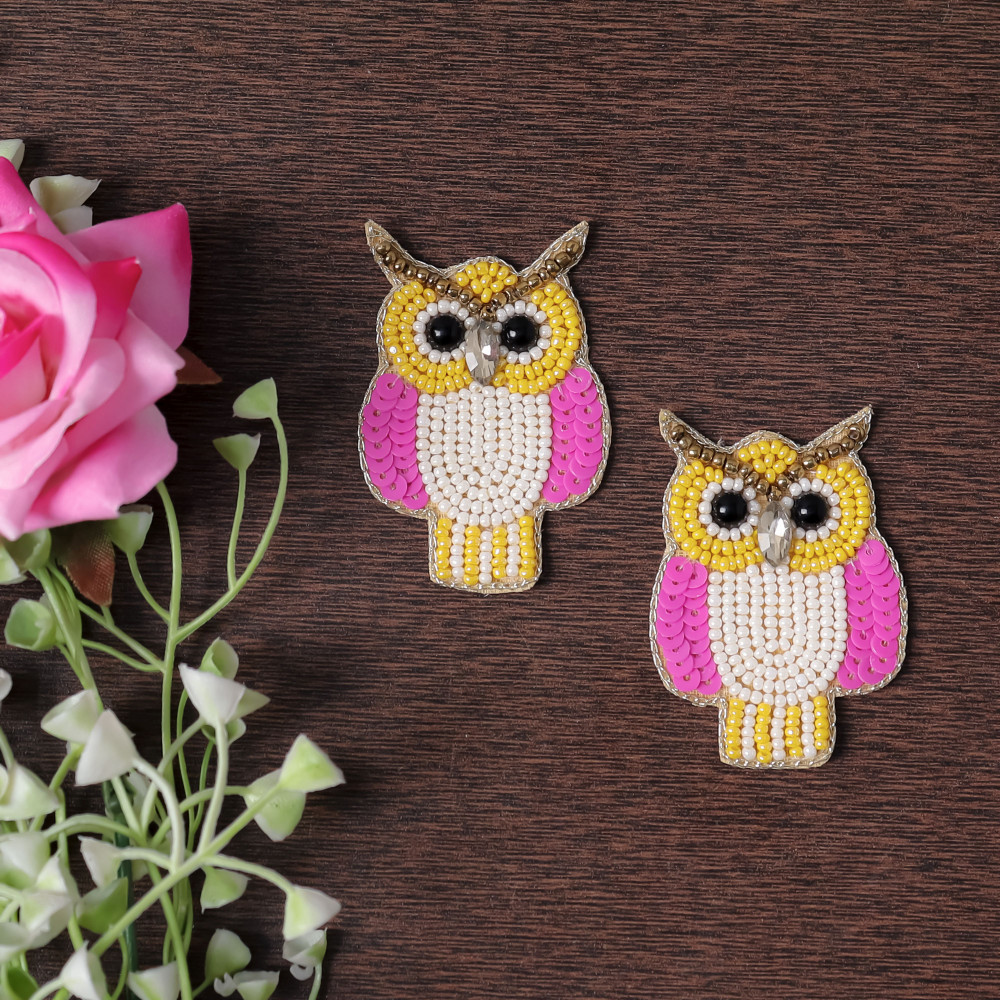 Image of Pair of Handmade Beaded Owl Applique Motif