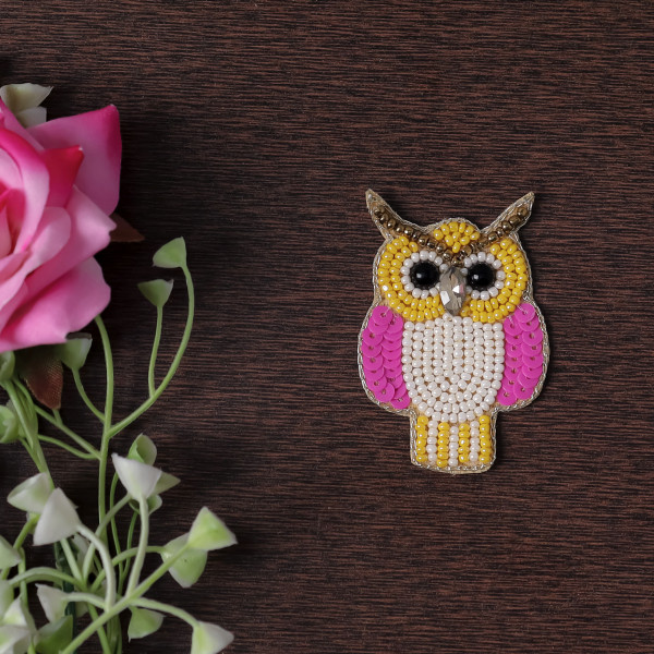 Pair of Handmade Beaded Owl Applique Motif