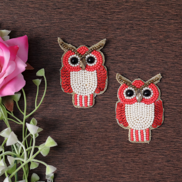 Pair of Handmade Beaded Owl Applique Motif