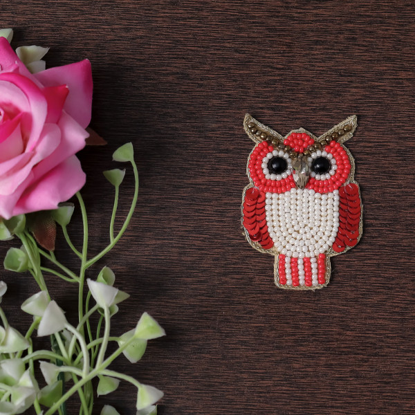 Pair of Handmade Beaded Owl Applique Motif