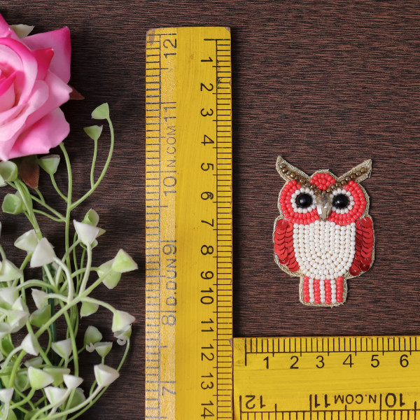 Pair of Handmade Beaded Owl Applique Motif