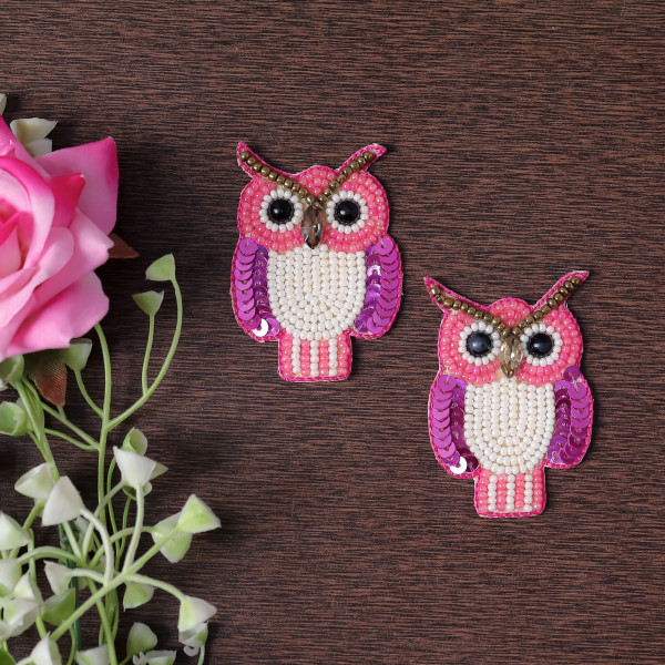 Pair of Handmade Beaded Owl Applique Motif