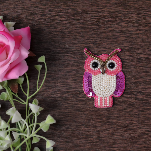 Pair of Handmade Beaded Owl Applique Motif