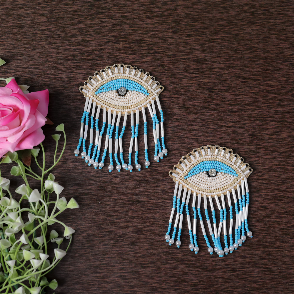 Image of Pair of  Handmade Beaded Evil Eye Applique Patch – Boho Protection Charm