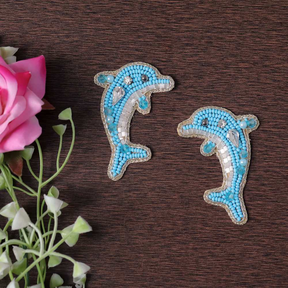 Image of Handcrafted Dolphin Beaded Applique Patch