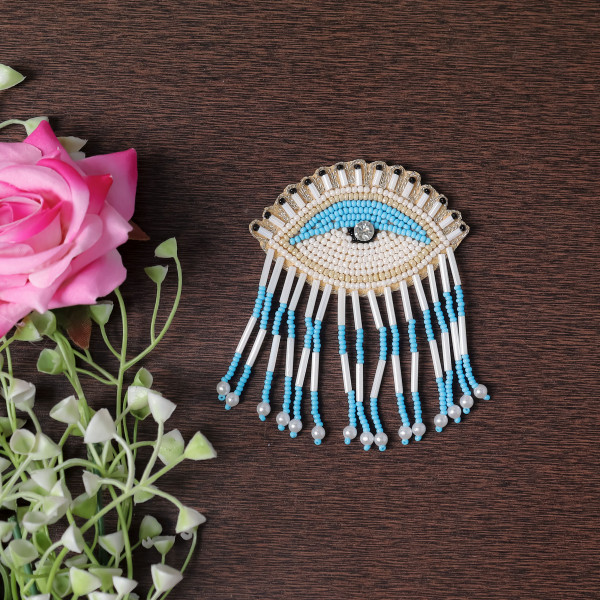 Pair of  Handmade Beaded Evil Eye Applique Patch – Boho Protection Charm