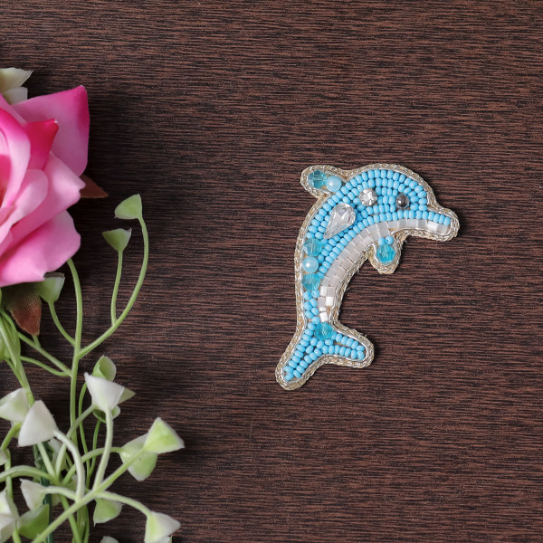 Handcrafted Dolphin Beaded Applique Patch
