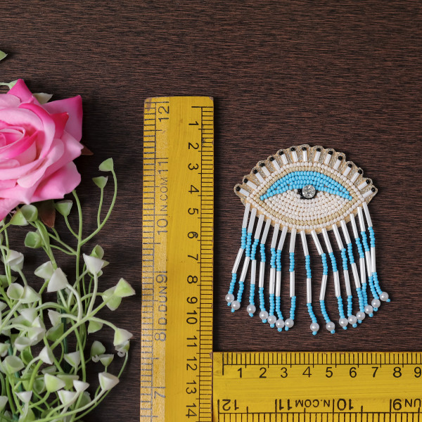Pair of  Handmade Beaded Evil Eye Applique Patch – Boho Protection Charm