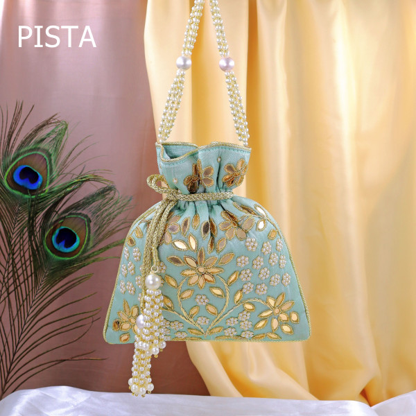 Luxury Beads & Mirror Work Embroidery Potli Bag