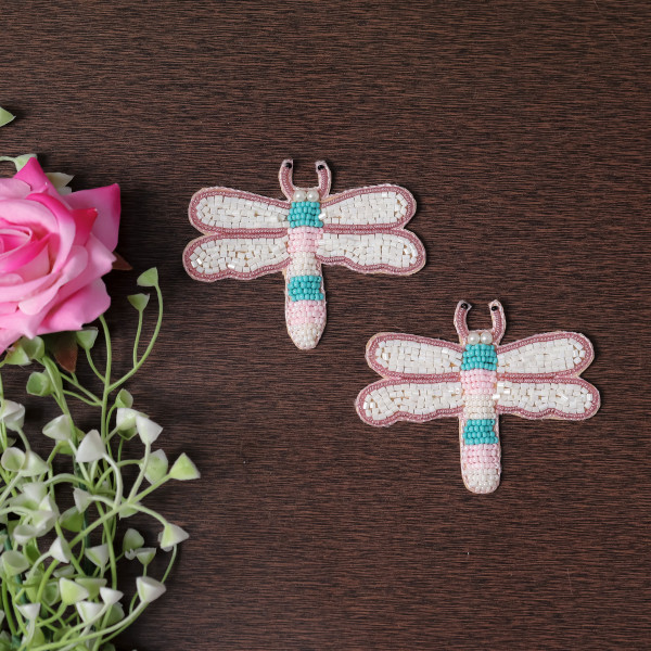 Pair Of Handmade Beaded Butterfly Applique Patch