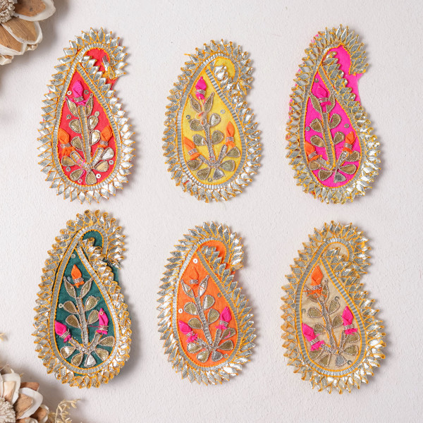 Pack Of 10Pcs Gota Patti Paisley Embellished Patch for Dresses & DIY