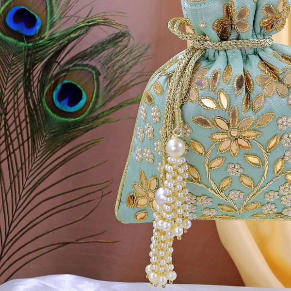 Luxury Beads & Mirror Work Embroidery Potli Bag