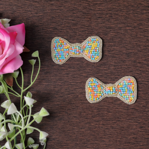 Pair OF Luxury Beaded Bow Applique | Elegant Embroidered Embellishment Patch