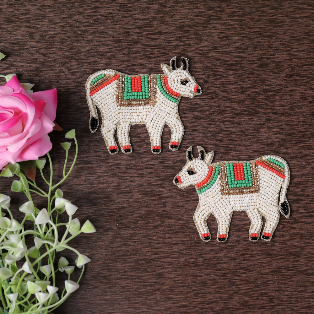 Image of Pair Of Holy Cow! Hand-Beaded Cow Applique Patch
