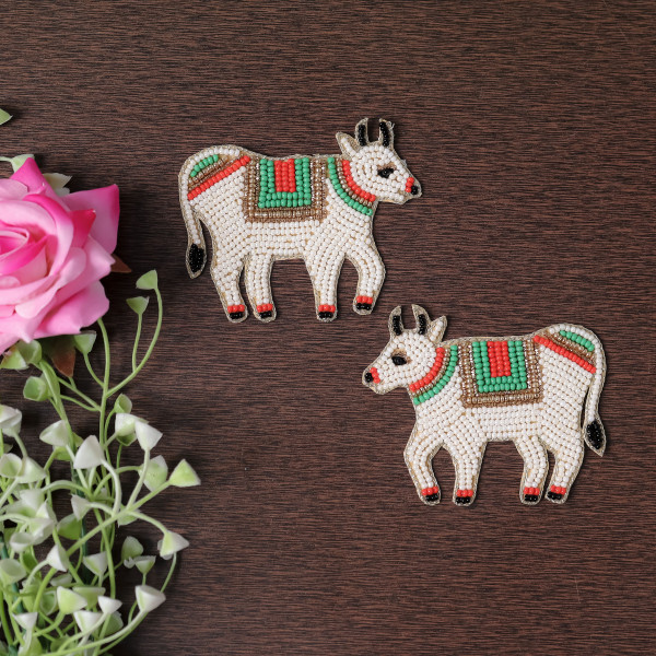 Pair Of Holy Cow! Hand-Beaded Cow Applique Patch