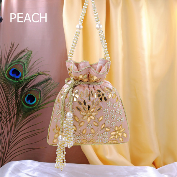 Luxury Beads & Mirror Work Embroidery Potli Bag
