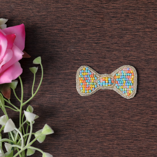 Pair OF Luxury Beaded Bow Applique | Elegant Embroidered Embellishment Patch