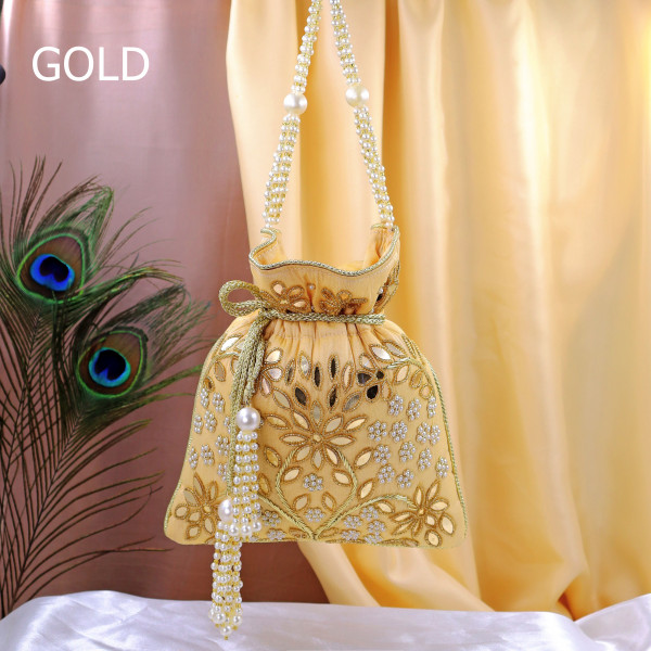 Luxury Beads & Mirror Work Embroidery Potli Bag